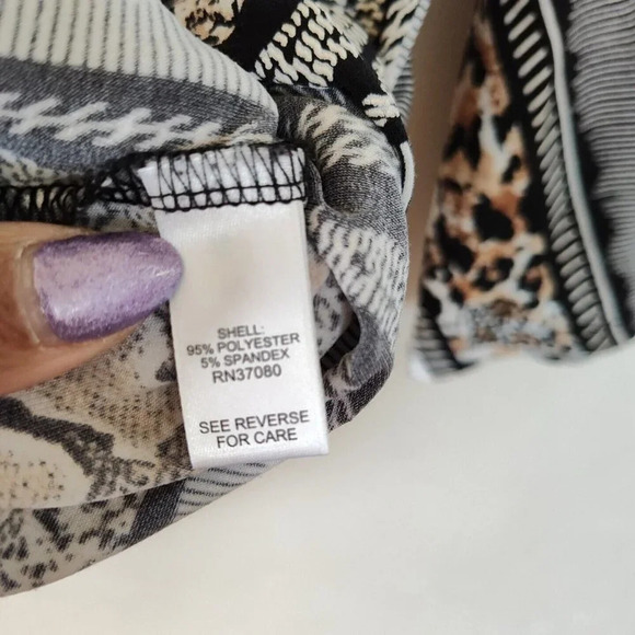 Cato Animal Print Tie Front Top Shirt Women Size L Long Sleeve Scoop Neck - Picture 4 of 7